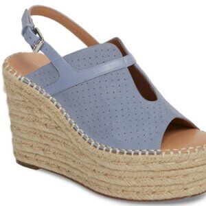 New Linea Paolo Everly Women's Wedge Peep Toe Blue Nubuck Sandals SZ 9.5